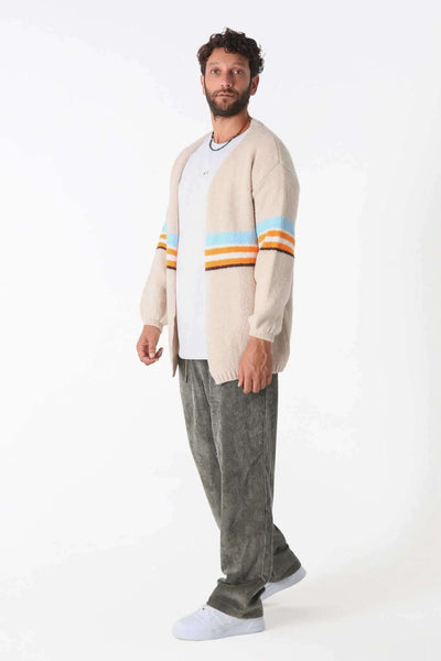 Bej Striped Triko Hırka - Erkek - snugbrandwear