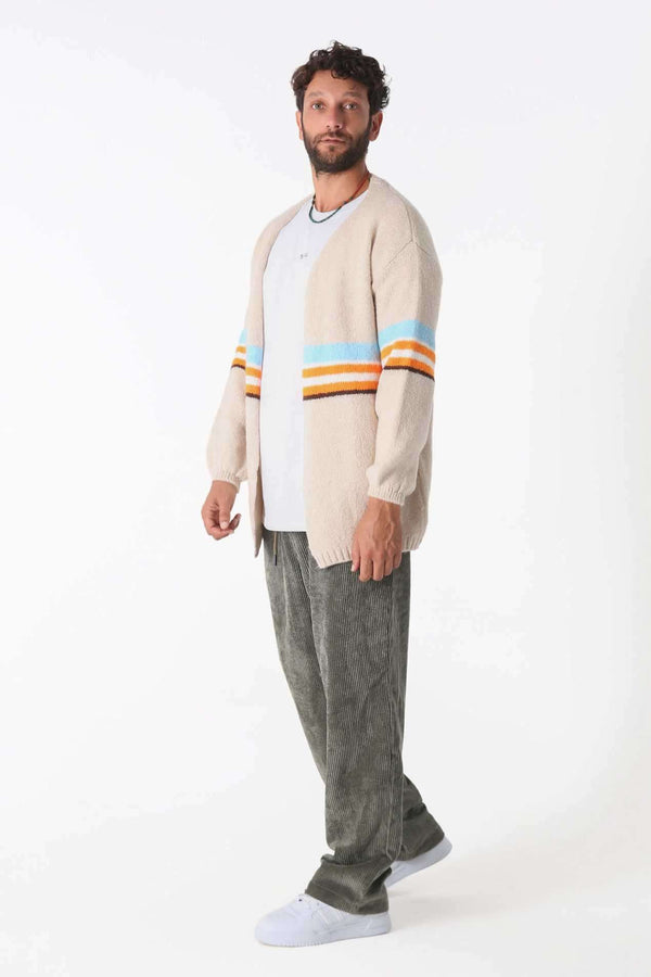 Bej Striped Triko Hırka - Erkek - snugbrandwear