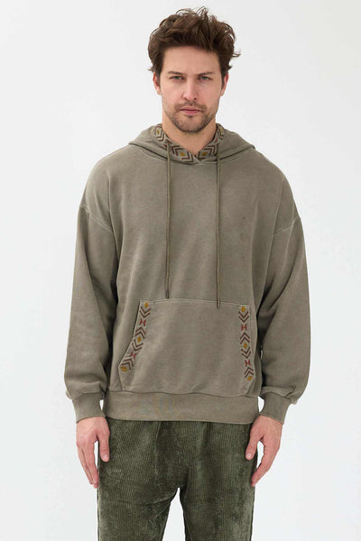 Sage Kapşonlu Nakışlı Sweatshirt