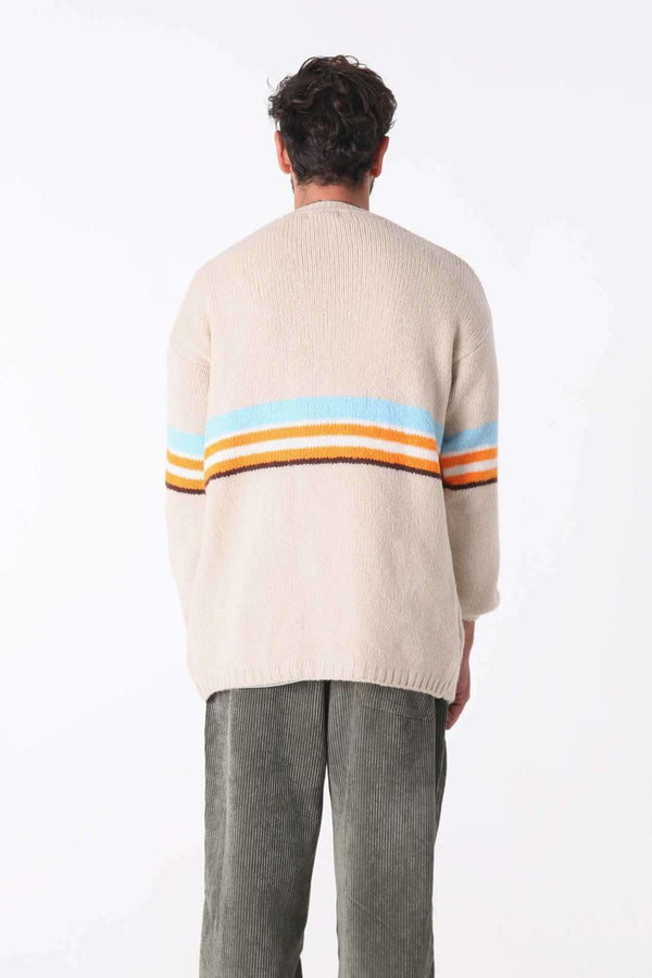 Bej Striped Triko Hırka - Erkek - snugbrandwear