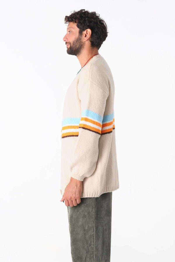 Bej Striped Triko Hırka - Erkek - snugbrandwear