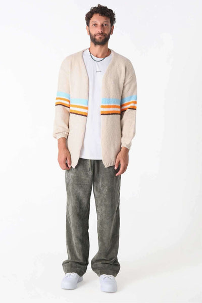 Bej Striped Triko Hırka - Erkek - snugbrandwear