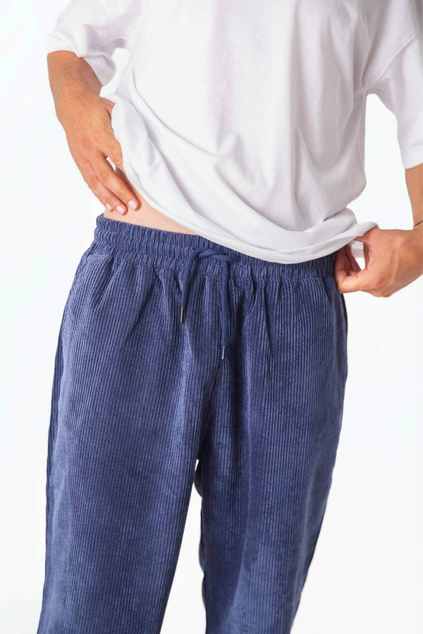 Navy kadife Baggy Pantolon - Erkek - snugbrandwear