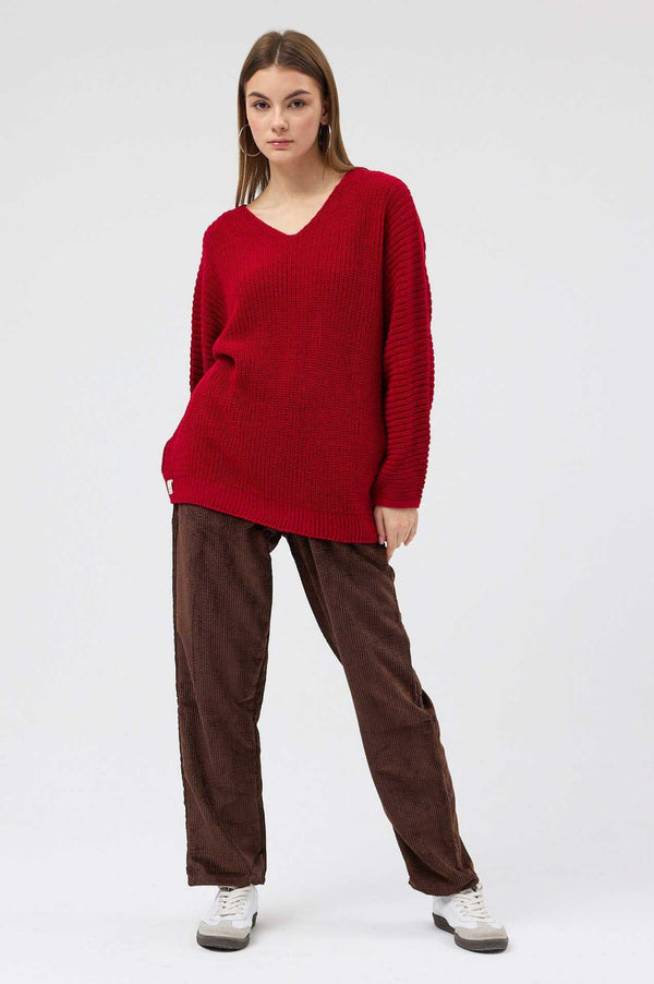 Snug kırmızı triko v yaka sweatshirt kadın özel limited 