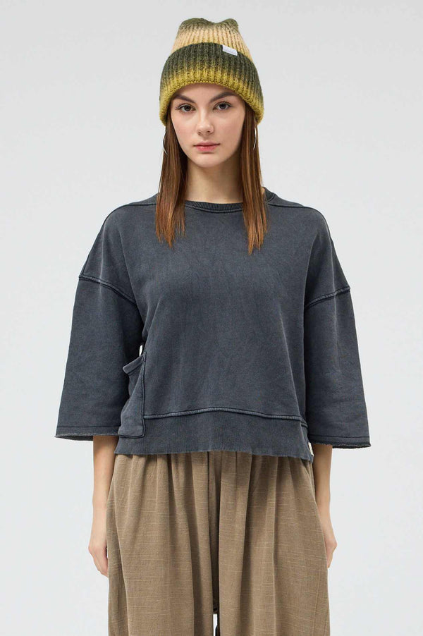 Snug brandwear antrasit yıkamalı 100% pamuk crop kış için uygun