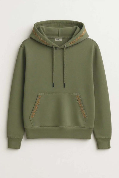 Sage Kapşonlu Nakışlı Sweatshirt