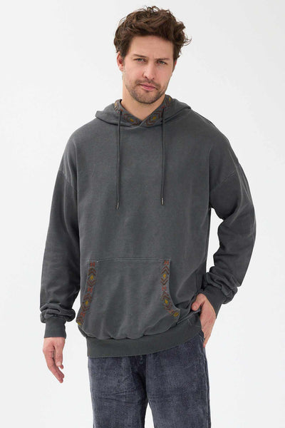 Gunmetal Kapşonlu Nakışlı Sweatshirt