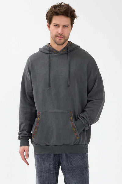 Gunmetal Kapşonlu Nakışlı Sweatshirt