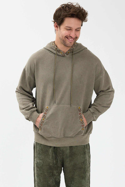 Sage Kapşonlu Nakışlı Sweatshirt