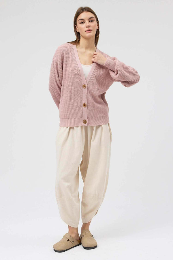 Pudra Düğmeli Triko Hırka