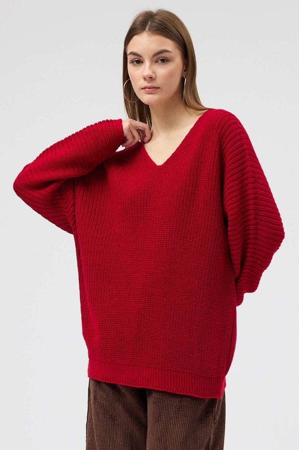 Snug kırmızı triko v yaka sweatshirt kadın özel limited 