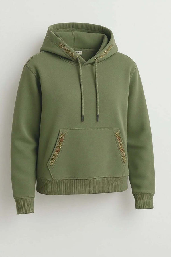 Sage Kapşonlu Nakışlı Sweatshirt