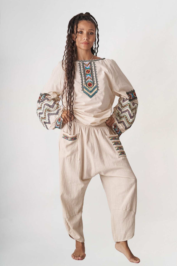 Sand Baggy Etnik Pantolon - Kadın
