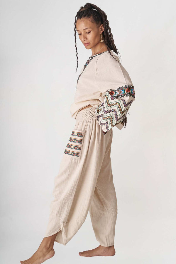 Sand Baggy Etnik Pantolon - Kadın