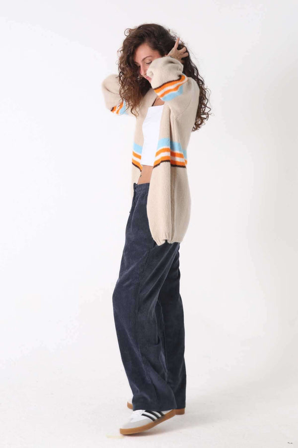 Lacivert Kadife Baggy Pantolon - Kadın