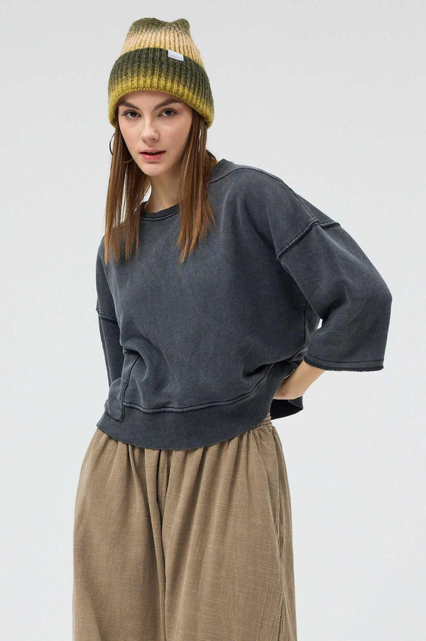 Snug brandwear antrasit yıkamalı 100% pamuk crop kış için uygun