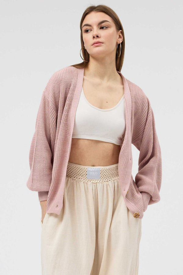 Pudra Düğmeli Triko Hırka