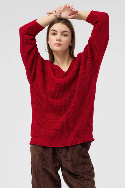 Snug kırmızı triko v yaka sweatshirt kadın özel limited 