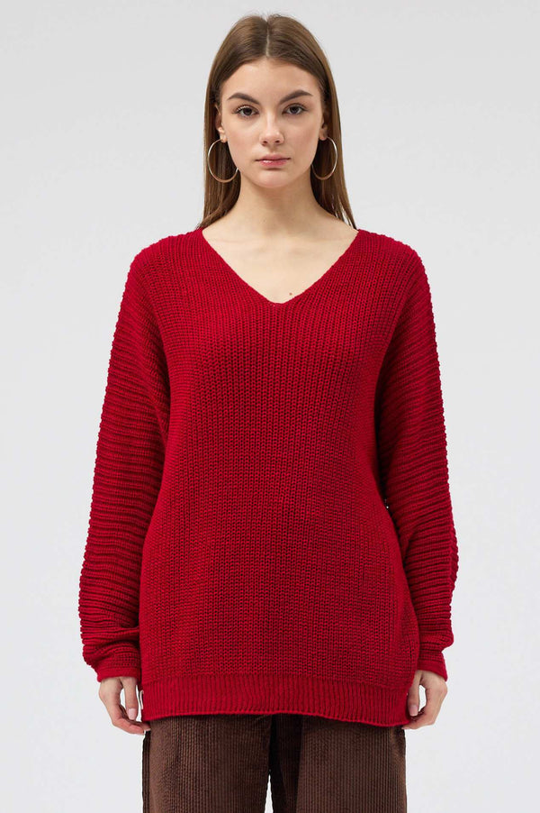 Snug kırmızı triko v yaka sweatshirt kadın özel limited 