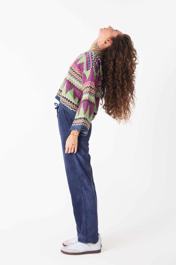 Navy Kadife Baggy Pantolon - Kadın - snugbrandwear