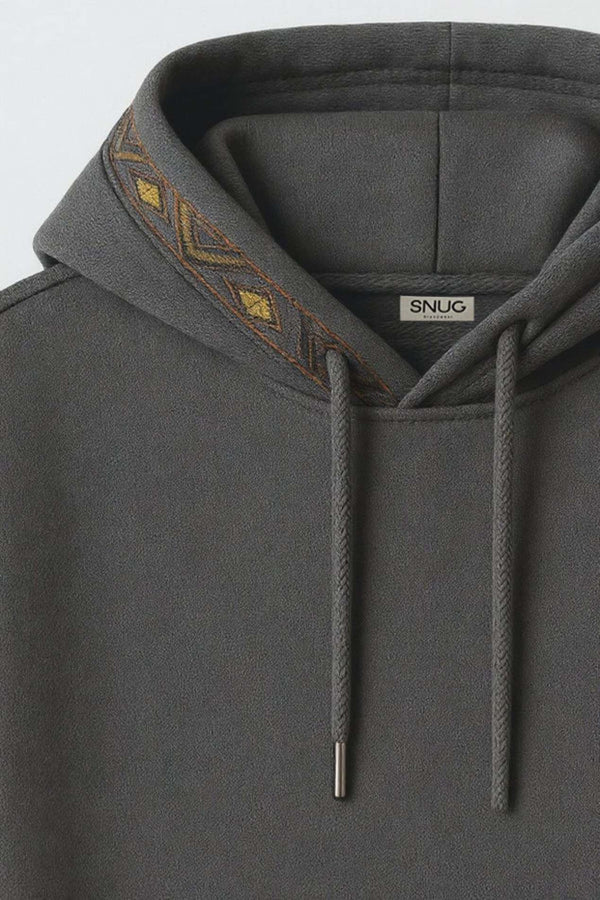 Gunmetal Kapşonlu Nakışlı Sweatshirt