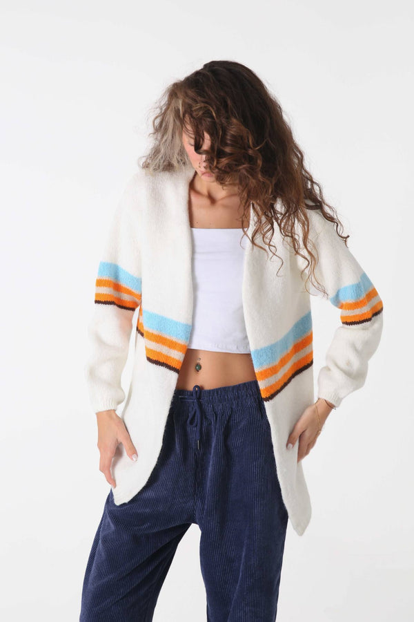 Snow Striped Triko Hırka - Kadın