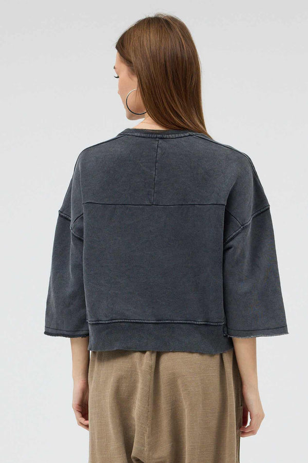 Snug brandwear antrasit yıkamalı 100% pamuk crop kış için uygun