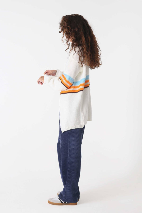 Snow Striped Triko Hırka - Kadın