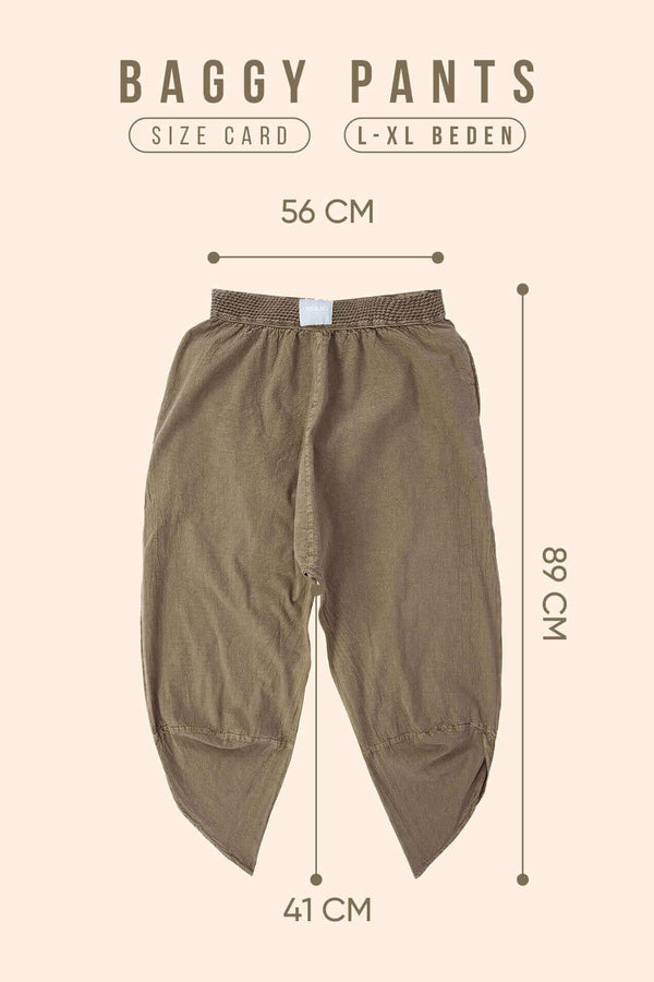 Dune Baggy Pantolon - Erkek, organik pamuk, şalvar harem boho, yaz için mükemmel, snug fit, boyut kartı.