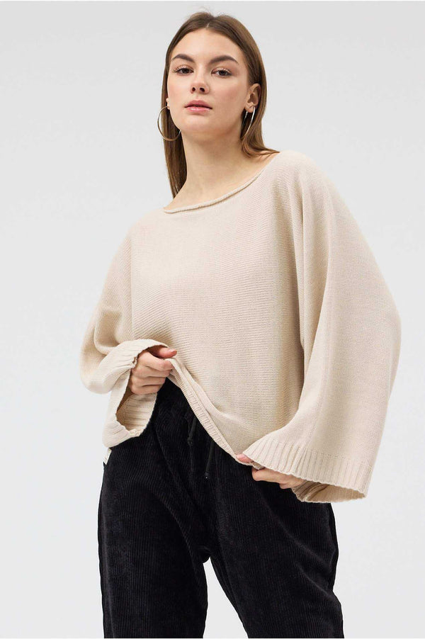 Beige CloudSoft Knit Top - Kadın