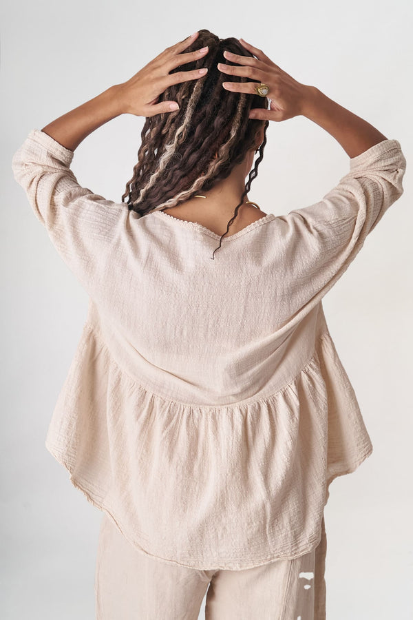 Bej Keten Hırka - Oversize Açık Ön Bohem Kimono