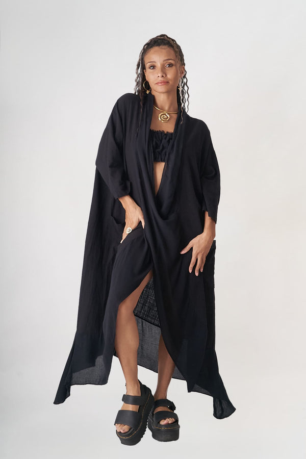 Siyah Pamuklu Uzun Night Hırka - ( Ön satış )