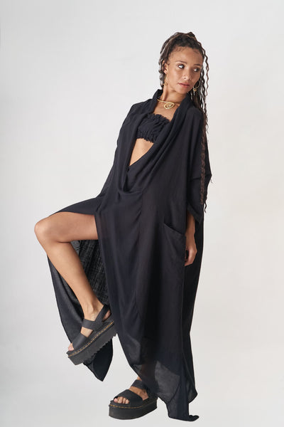 Siyah Pamuklu Uzun Night Hırka - ( Ön satış )