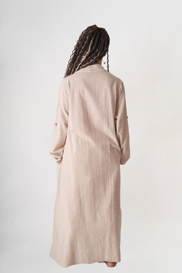 Bej Pamuklu Uzun Hırka - ( Ön satış )