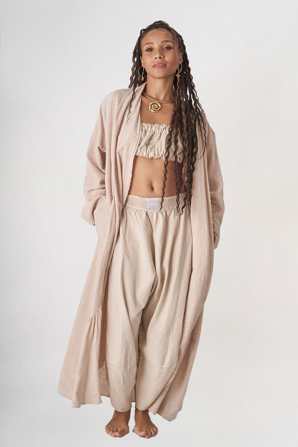 Bej Pamuklu Uzun Hırka - ( Ön satış )