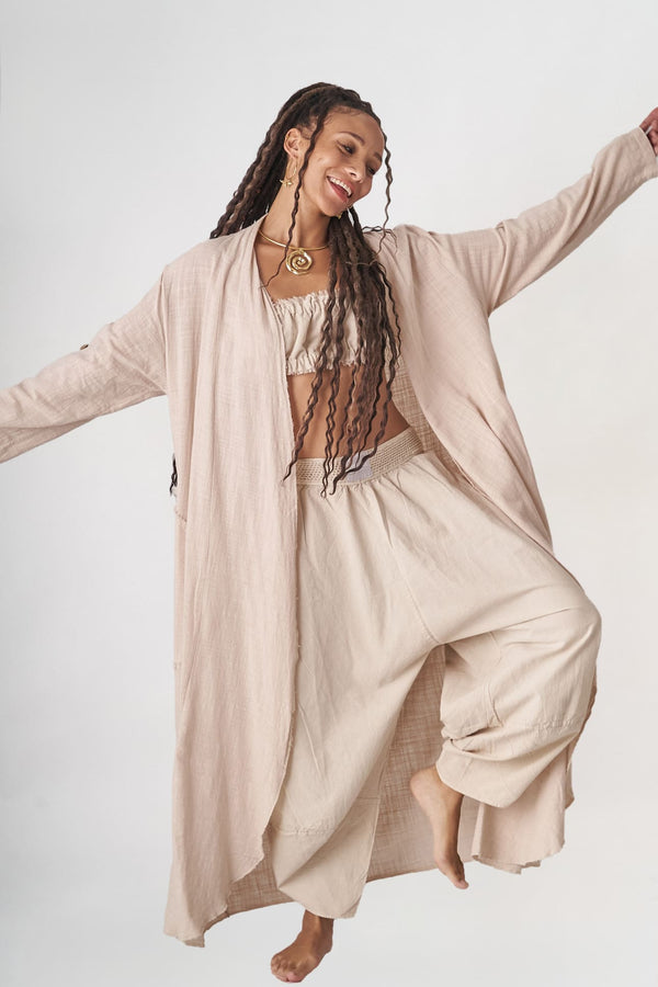 Bej Pamuklu Uzun Hırka - ( Ön satış )