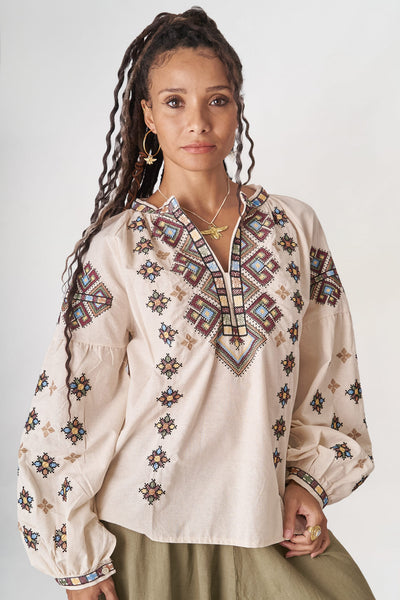 Mozaik Çiçek Desenli Bluz – (Ön Satış)