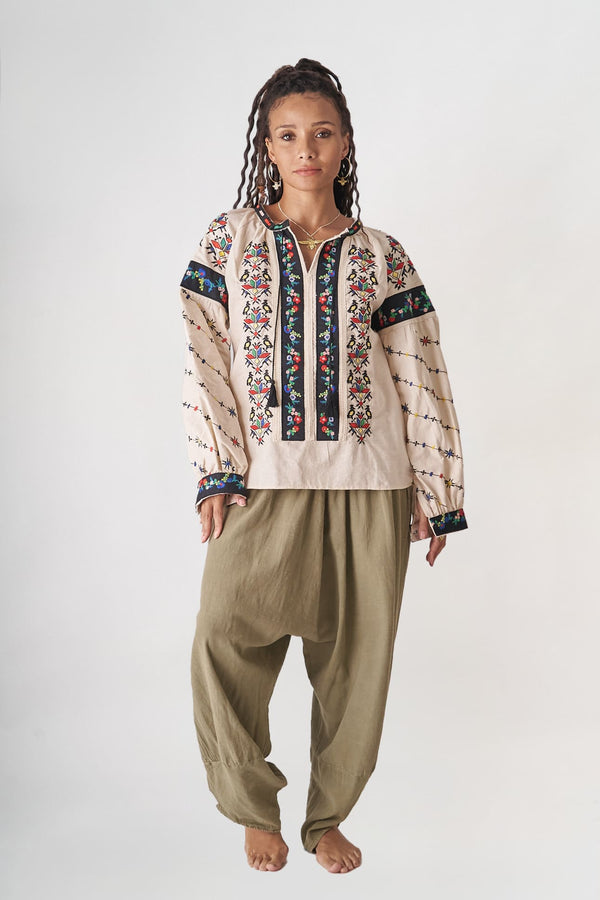 Çiçek Yağmuru Keten Desenli Bluz – (Ön Satış)