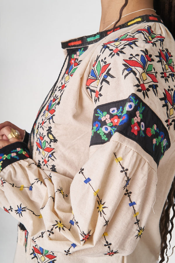 Çiçek Yağmuru Keten Desenli Bluz – (Ön Satış)