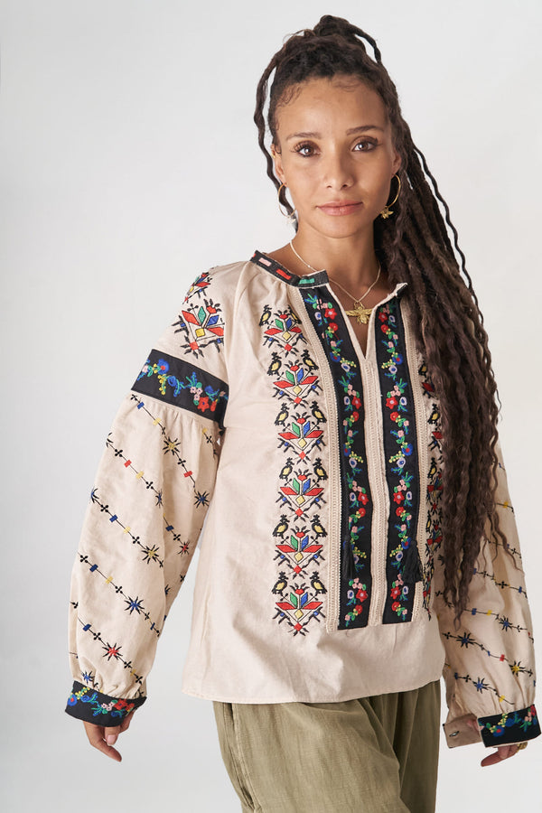 Çiçek Yağmuru Keten Desenli Bluz – (Ön Satış)