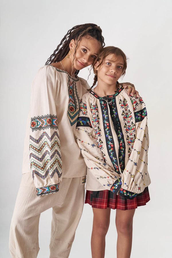 Etnik Keten Nakışlı Bluz – Krem (Ön Satış)