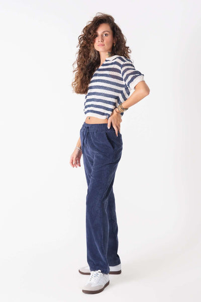 Navy Kadife Baggy Pantolon - Kadın - snugbrandwear