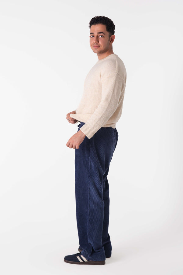 Navy kadife Baggy Pantolon - Erkek - snugbrandwear