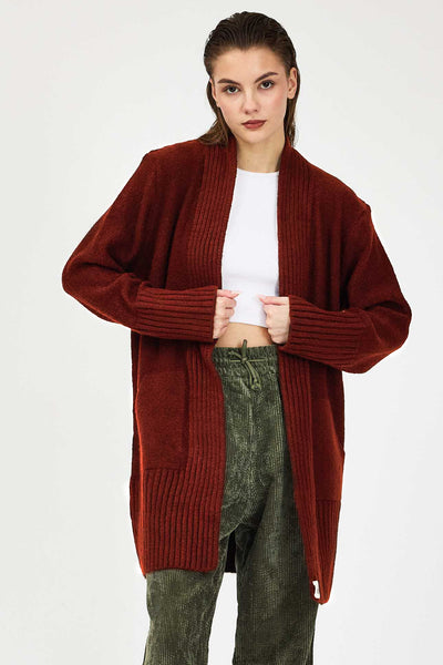 Merah Triko Cardigan Hırka - Kadın