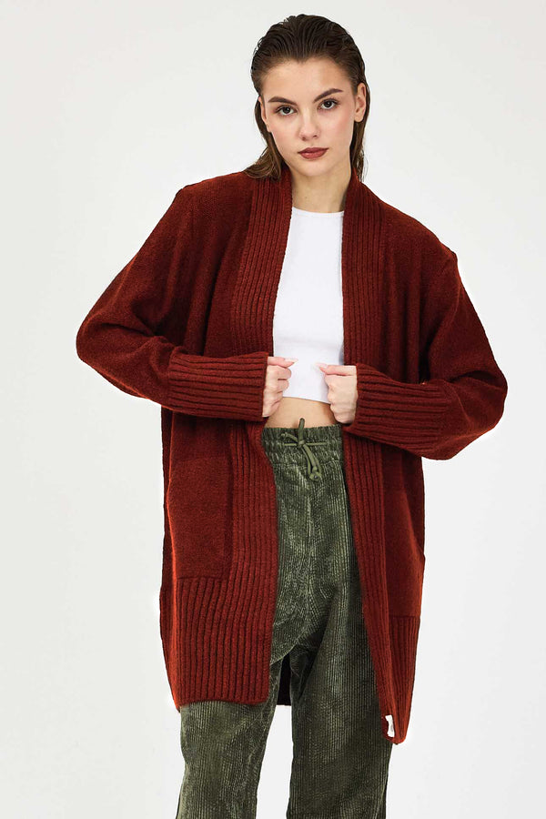 Merah Triko Cardigan Hırka - Kadın