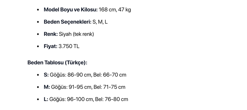 Beden Tablosu