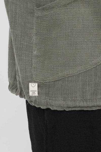 Yeşil Pamuk Hoodie tül detaylı %100 pamuk yaz esintisi, rahat kesim, şalvar boho stili.