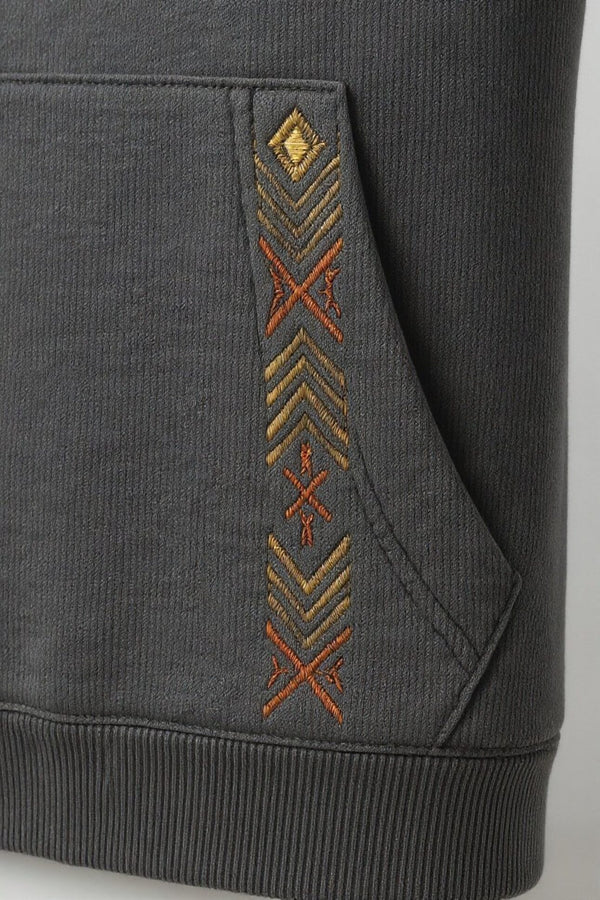 Gunmetal Kapşonlu Nakışlı Sweatshirt