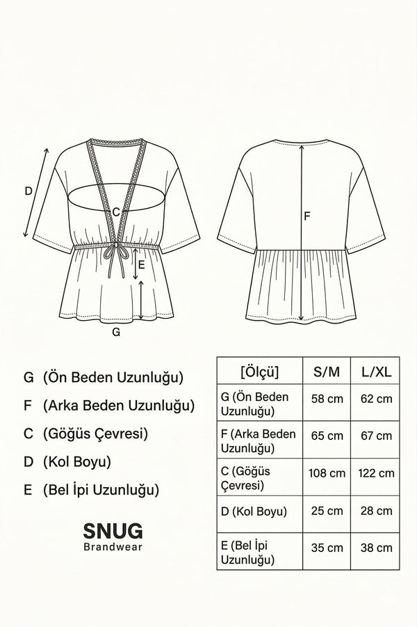 Bej Keten Hırka - Oversize Açık Ön Bohem Kimono