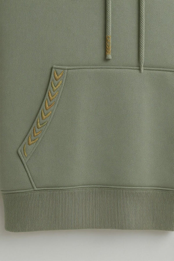 Sage Kapşonlu Nakışlı Sweatshirt